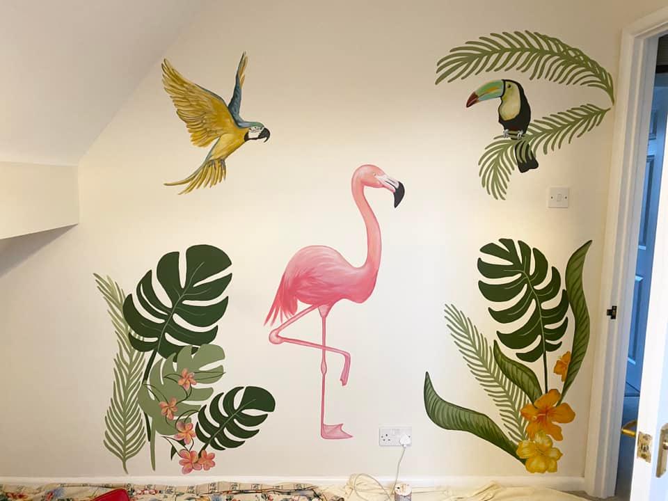 Flamingo Wall children's mural