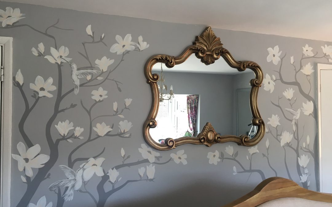 Hummingbirds and Magnolia Bedroom Mural