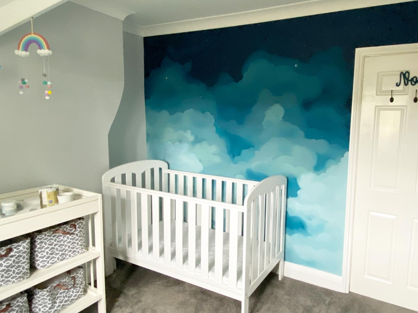 Dreamy nursery bedroom cloudy sky at night