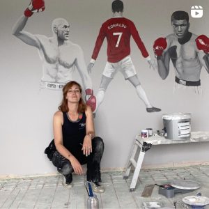 Kat and owen painting Gypsy King Tyson Fury Ronaldo and Ali sports heroes